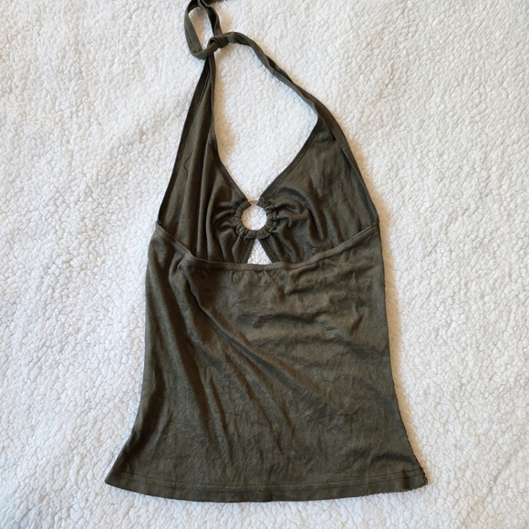 Xyzzy Asian Brand olive green mesh halter top - Picture 3 of 3